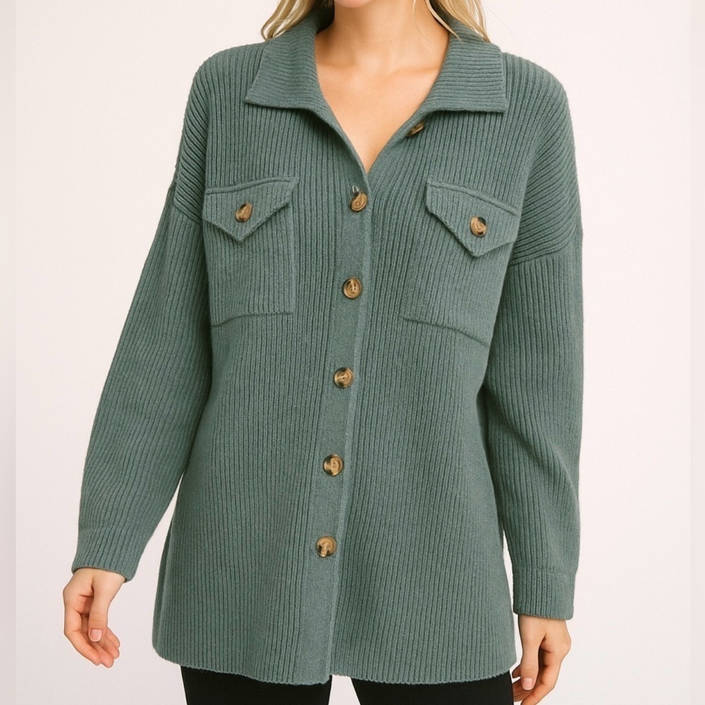 Entro Teal Ribbed Knit Cardigan Size Medium